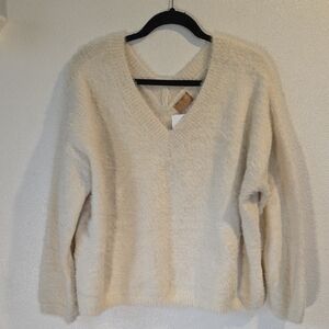 POL Soft Fuzzy Double V-Neck Sweater